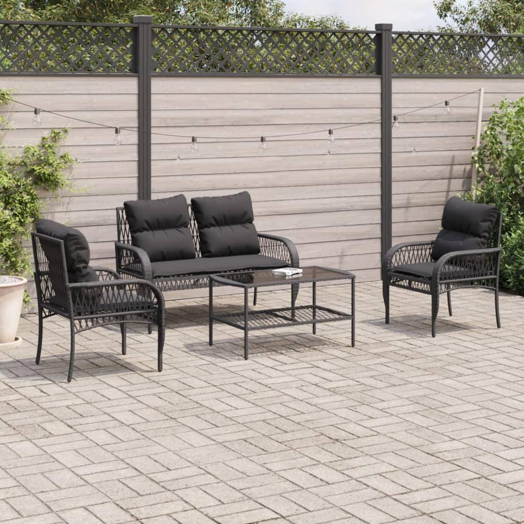 Sofasæt til haven 4 dele med hynder polyrattan sort