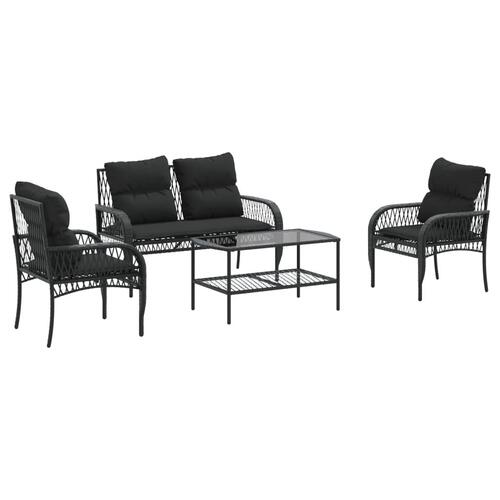 Sofasæt til haven 4 dele med hynder polyrattan sort