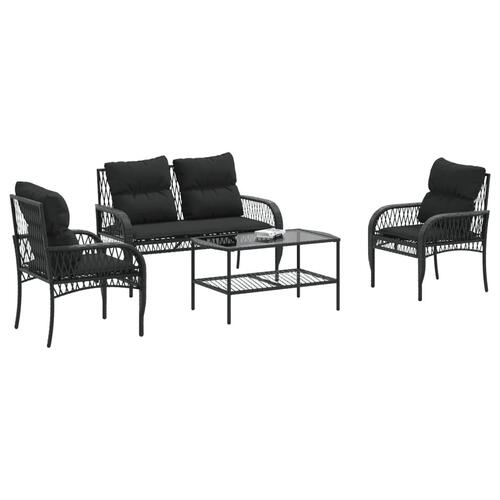 Sofasæt til haven 4 dele med hynder polyrattan sort