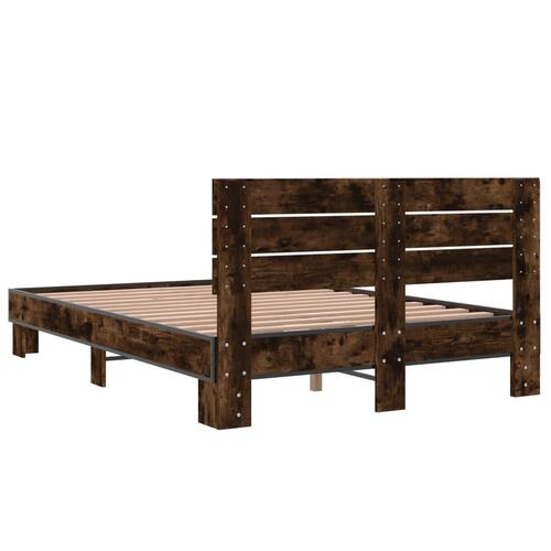 Sengestel 140x190cm konstrueret træ og metal røget egetræsfarve