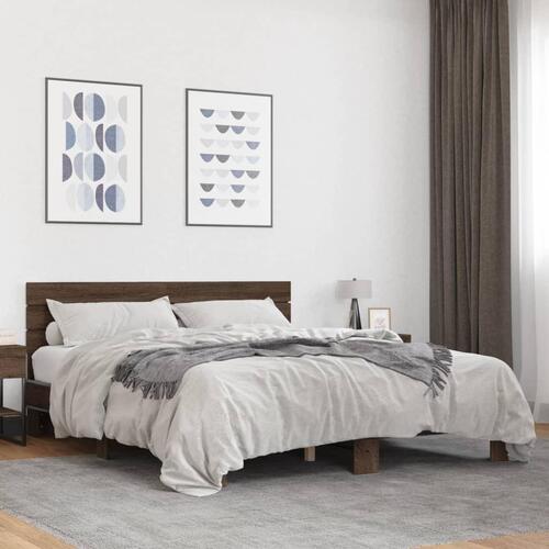 Sengestel 160x200 cm konstrueret træ og metal brun egetræ