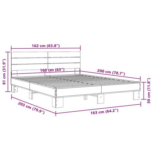 Sengestel 160x200 cm konstrueret træ og metal brun egetræ