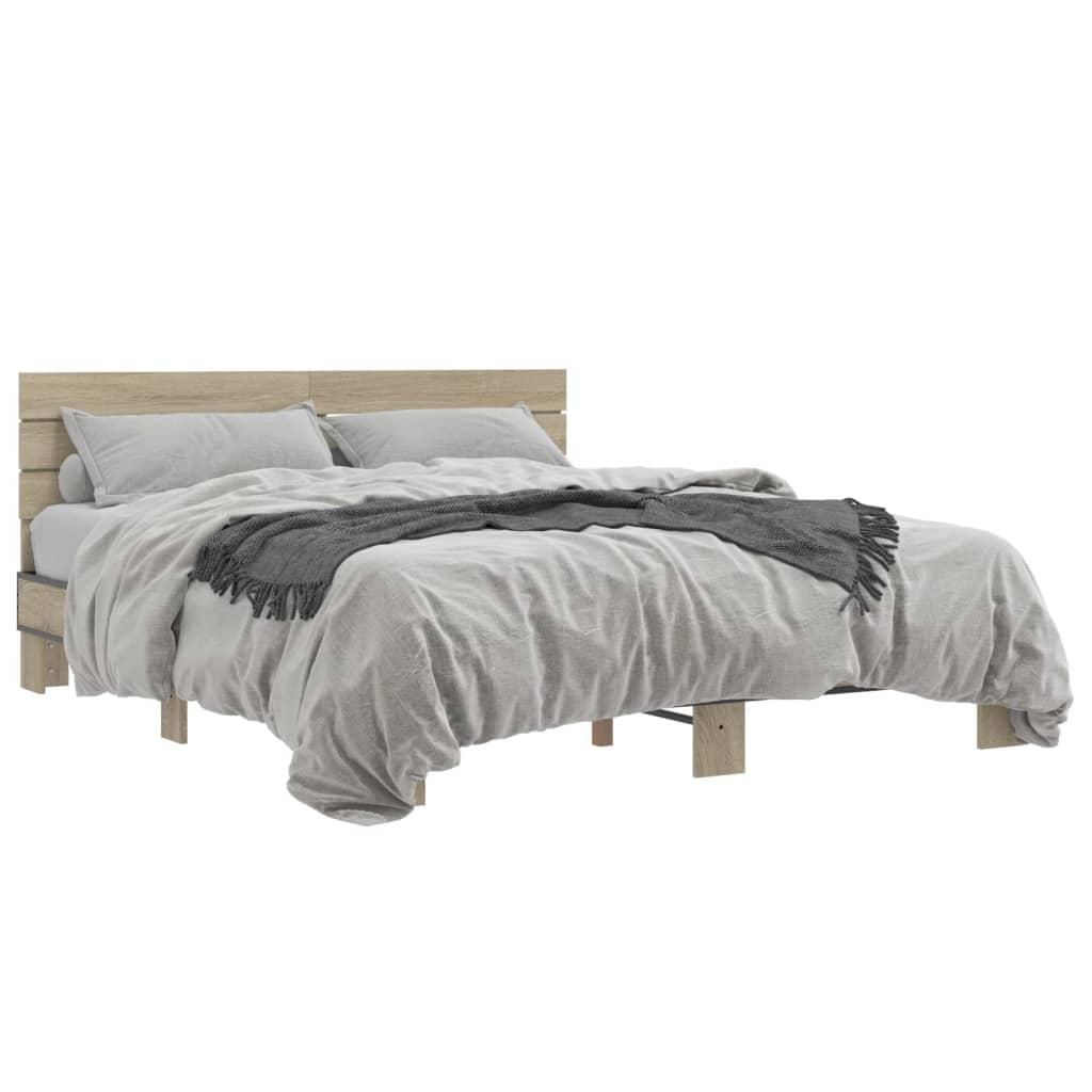 Sengestel 150x200 cm konstrueret træ og metal sonoma-eg