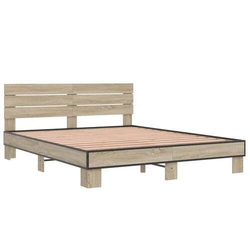 Sengestel 150x200 cm konstrueret træ og metal sonoma-eg