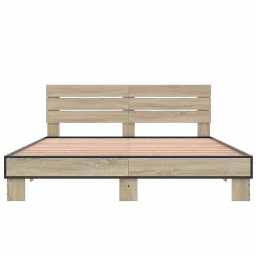 Sengestel 150x200 cm konstrueret træ og metal sonoma-eg