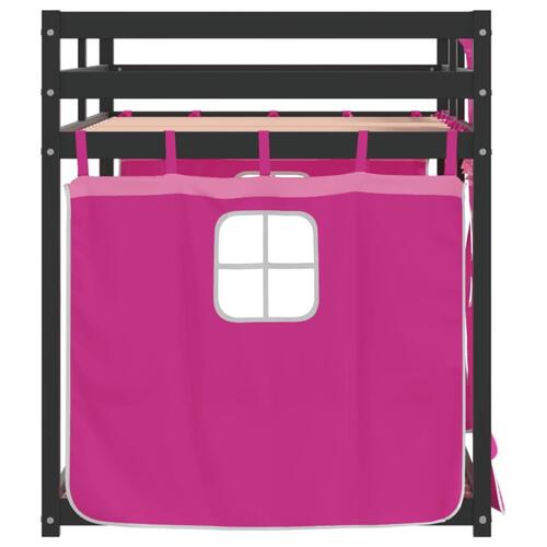 Køjeseng med gardiner 90x190 cm massivt fyrretræ pink