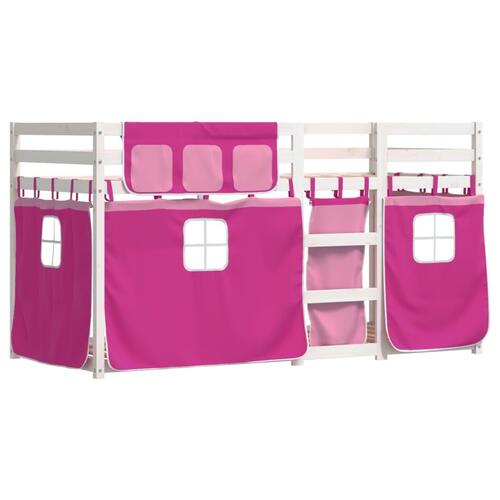 Køjeseng med gardiner 90x190 cm massivt fyrretræ pink
