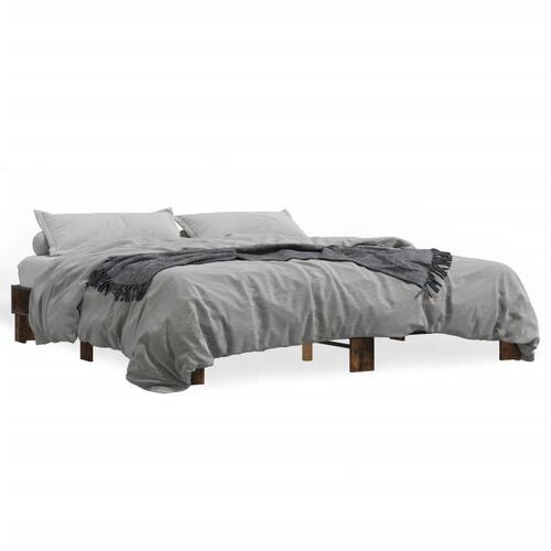 Sengestel 200x200cm konstrueret træ og metal røget egetræsfarve