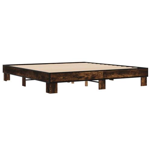 Sengestel 200x200cm konstrueret træ og metal røget egetræsfarve