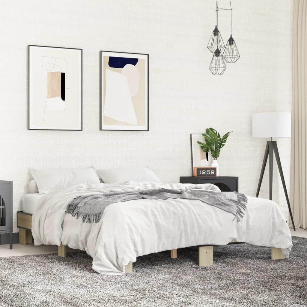Sengestel 150x200 cm konstrueret træ og metal sonoma-eg billede