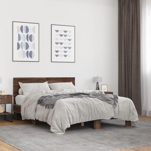 Sengestel 140x200 cm konstrueret træ og metal brun egetræ