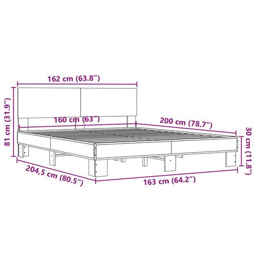 Sengestel 160x200 cm konstrueret træ og metal sort