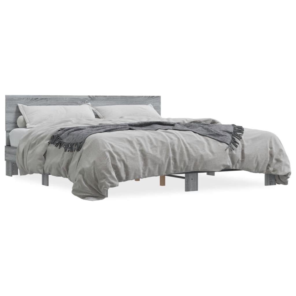 Sengestel 180x200 cm konstrueret træ og metal grå sonoma-eg