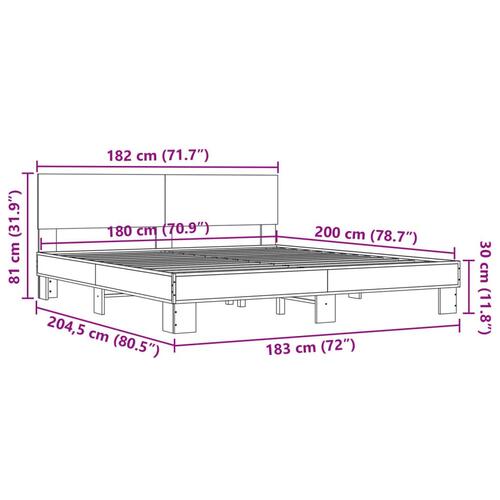 Sengestel 180x200 cm konstrueret træ og metal grå sonoma-eg
