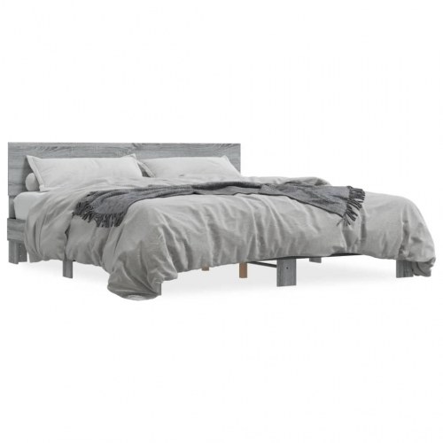Sengestel 200x200 cm konstrueret træ og metal grå sonoma-eg