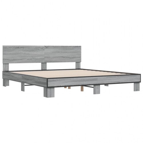 Sengestel 200x200 cm konstrueret træ og metal grå sonoma-eg