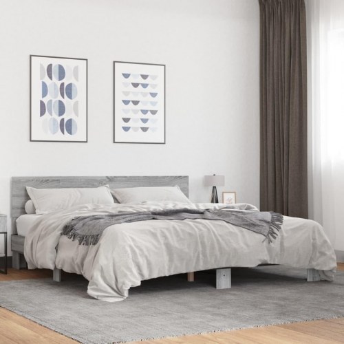 Sengestel 200x200 cm konstrueret træ og metal grå sonoma-eg