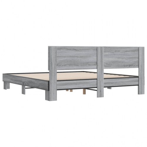 Sengestel 200x200 cm konstrueret træ og metal grå sonoma-eg