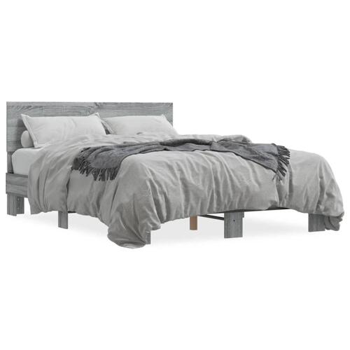 Sengestel 135x190 cm konstrueret træ og metal grå sonoma-eg