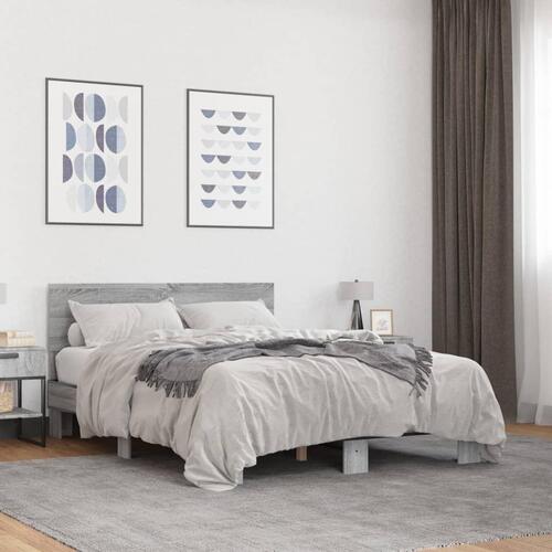 Sengestel 135x190 cm konstrueret træ og metal grå sonoma-eg