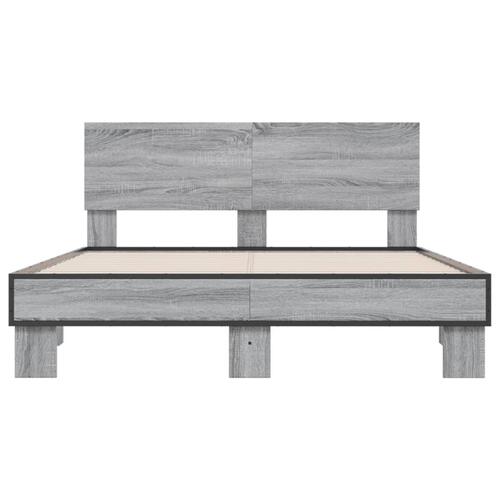 Sengestel 135x190 cm konstrueret træ og metal grå sonoma-eg