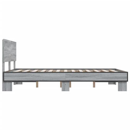 Sengestel 135x190 cm konstrueret træ og metal grå sonoma-eg
