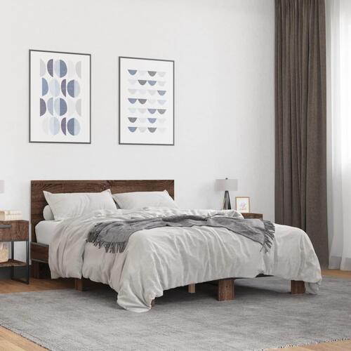 Sengestel 120x190 cm konstrueret træ og metal brun egetræsfarve