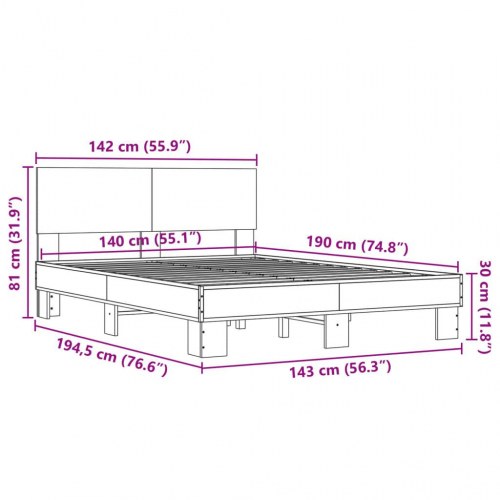 Sengestel 140 x 190 cm i sort konstrueret træ og metal