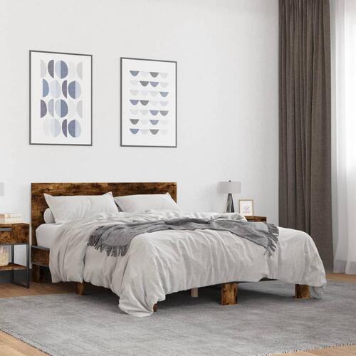 Sengestel 120x190cm konstrueret træ og metal røget egetræsfarve