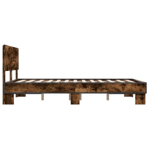 Sengestel 120x190cm konstrueret træ og metal røget egetræsfarve