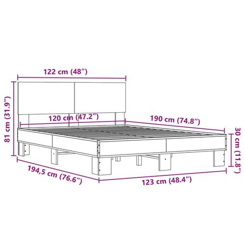 Sengestel 120x190cm konstrueret træ og metal røget egetræsfarve