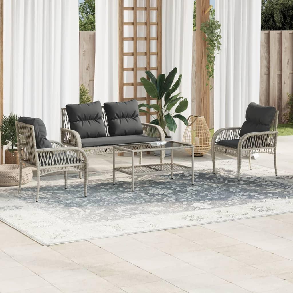 Sofasæt til haven 4 dele med hynder polyrattan lysegrå