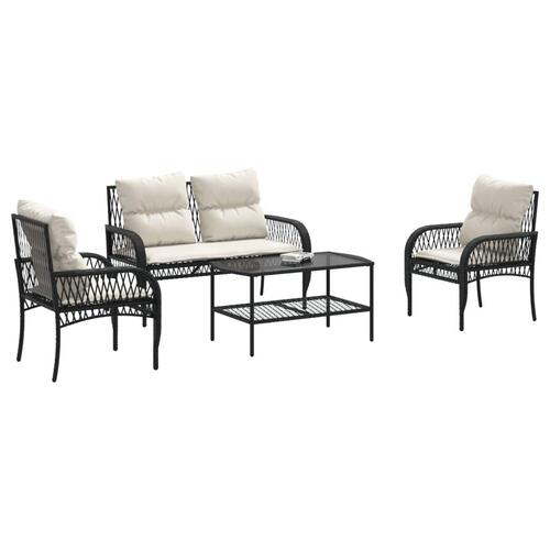 Sofasæt til haven 4 dele med hynder polyrattan sort