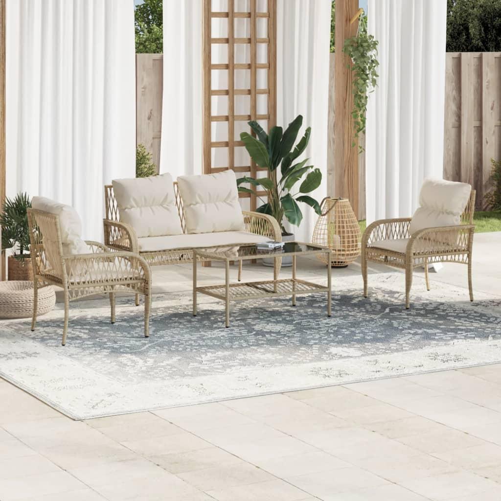 Sofasæt til haven 4 dele med hynder polyrattan beige
