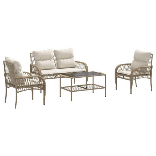 Sofasæt til haven 4 dele med hynder polyrattan beige