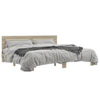 Sengestel 200x200 cm konstrueret træ og metal sonoma-eg