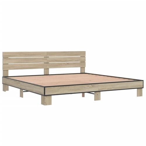 Sengestel 200x200 cm konstrueret træ og metal sonoma-eg