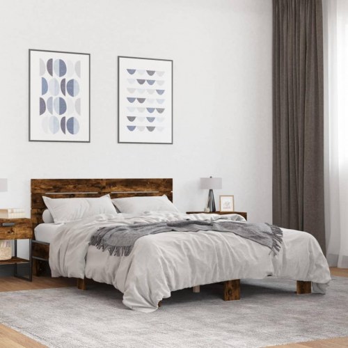 Sengestel 140 x 200 cm med hovedgærde - røget egetræsfarve
