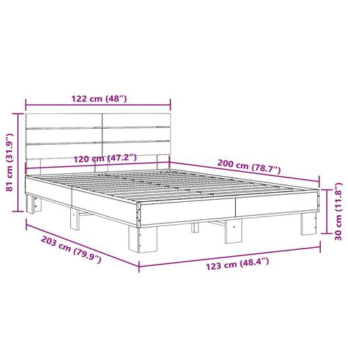 Sengestel 120x200cm konstrueret træ og metal røget egetræsfarve