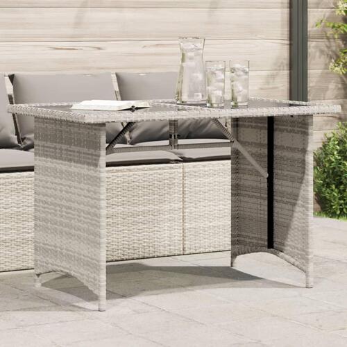 Havebord med glastop 110x68x70 cm polyrattan lysegrå