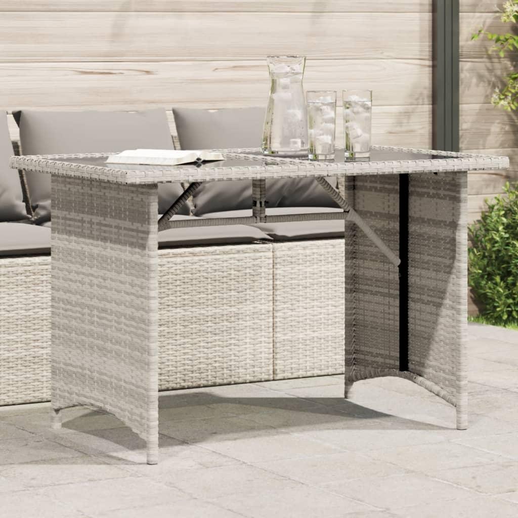 Havebord med glastop 110x68x70 cm polyrattan lysegrå