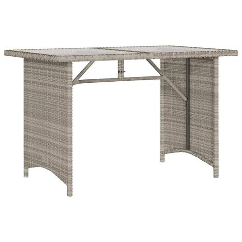 Havebord med glastop 110x68x70 cm polyrattan lysegrå