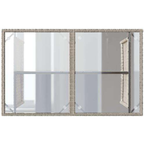 Havebord med glastop 110x68x70 cm polyrattan lysegrå