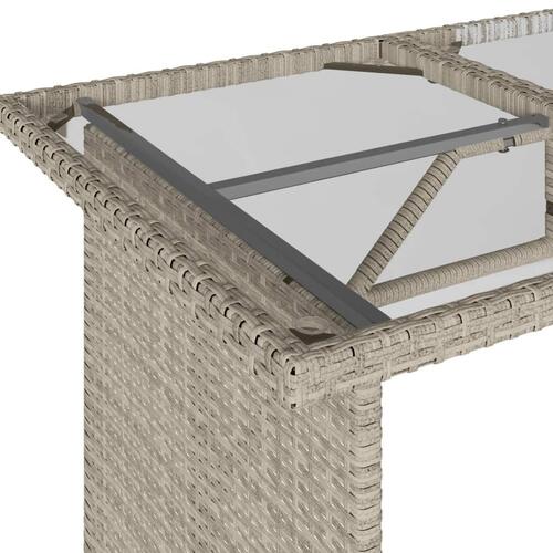 Havebord med glastop 110x68x70 cm polyrattan lysegrå