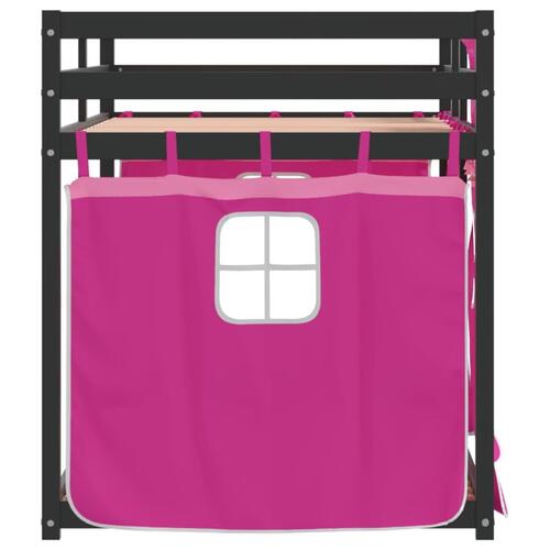 Køjeseng med gardiner 90x200 cm massivt fyrretræ pink