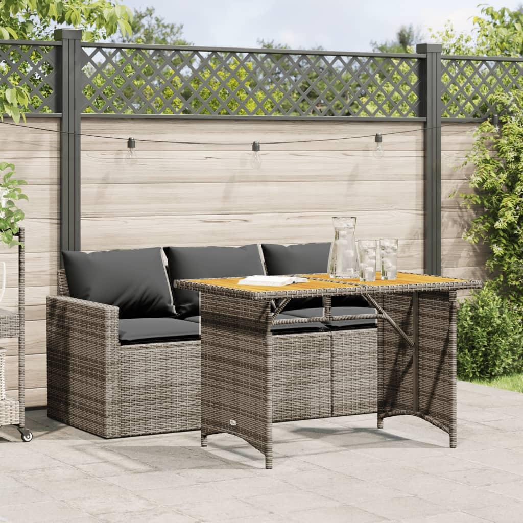 Spisebordssæt til haven 2 dele med hynder polyrattan grå