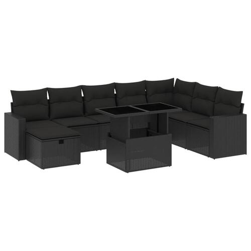 Sofasæt til haven 9 dele med hynder polyrattan sort
