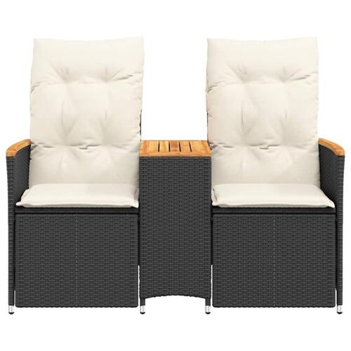 2-personers havesofa med bord og lænefunktion polyrattan sort