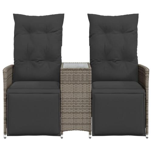 2-personers havesofa med bord og lænefunktion polyrattan grå
