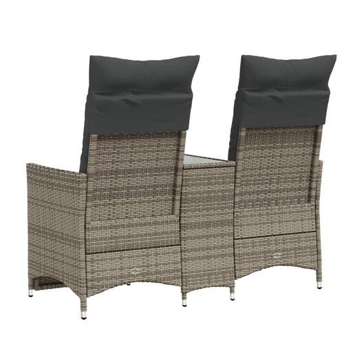2-personers havesofa med bord og lænefunktion polyrattan grå